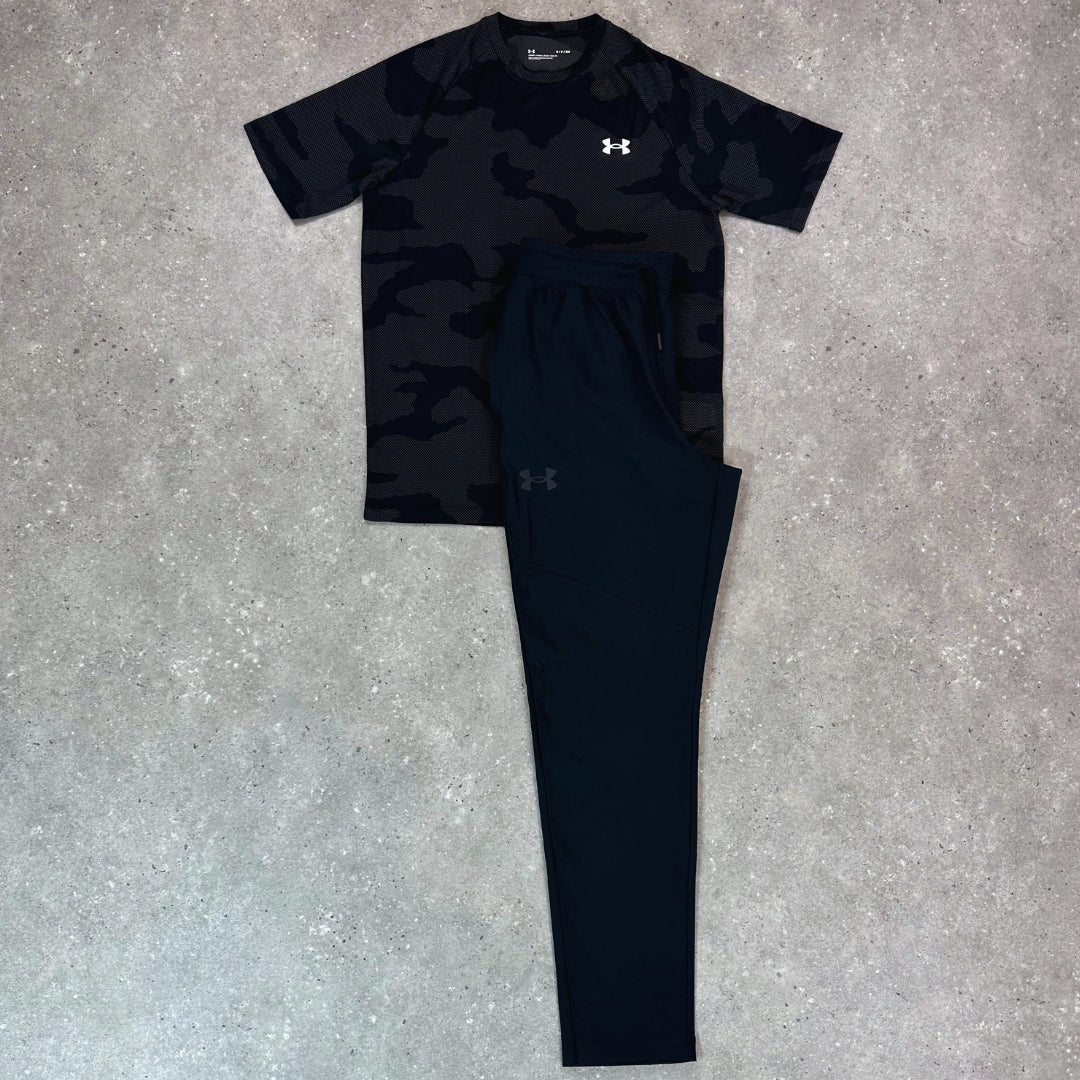Under Armour Trouser Set- Black Jacquard Tee & Tapered Trouser