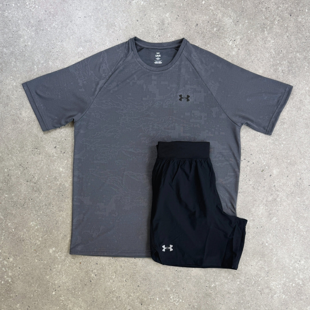 Under Armour Set | Grey Tee and Black Speedpocket Shorts 7in