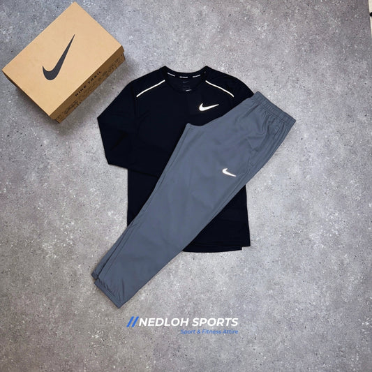 Nike Miler Set | Black Long Sleeve Miler & Grey Challenger Trousers