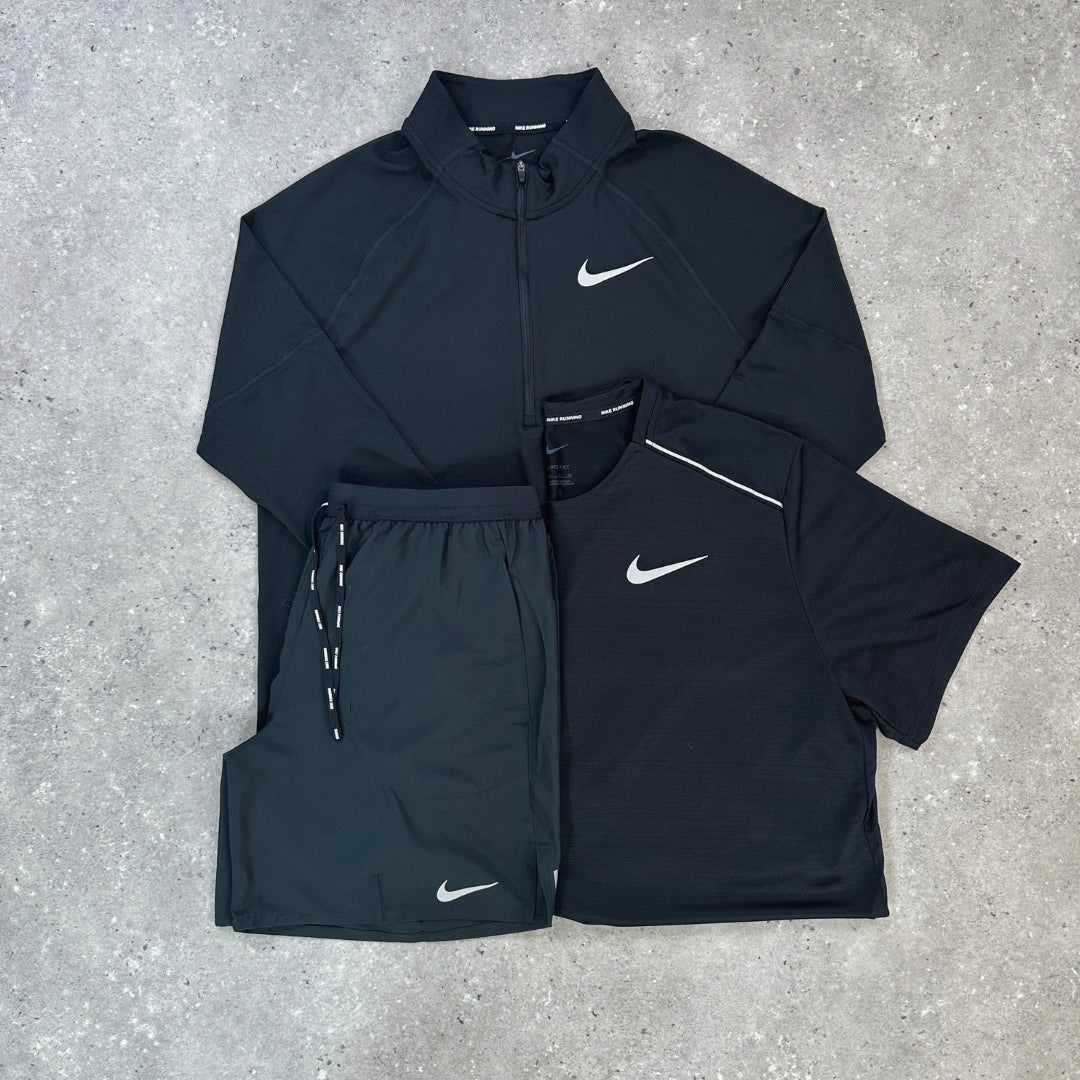 Nike Tri-Set | Black Element 1/4 Zip, Black Miler, Black Flex Stride 7in