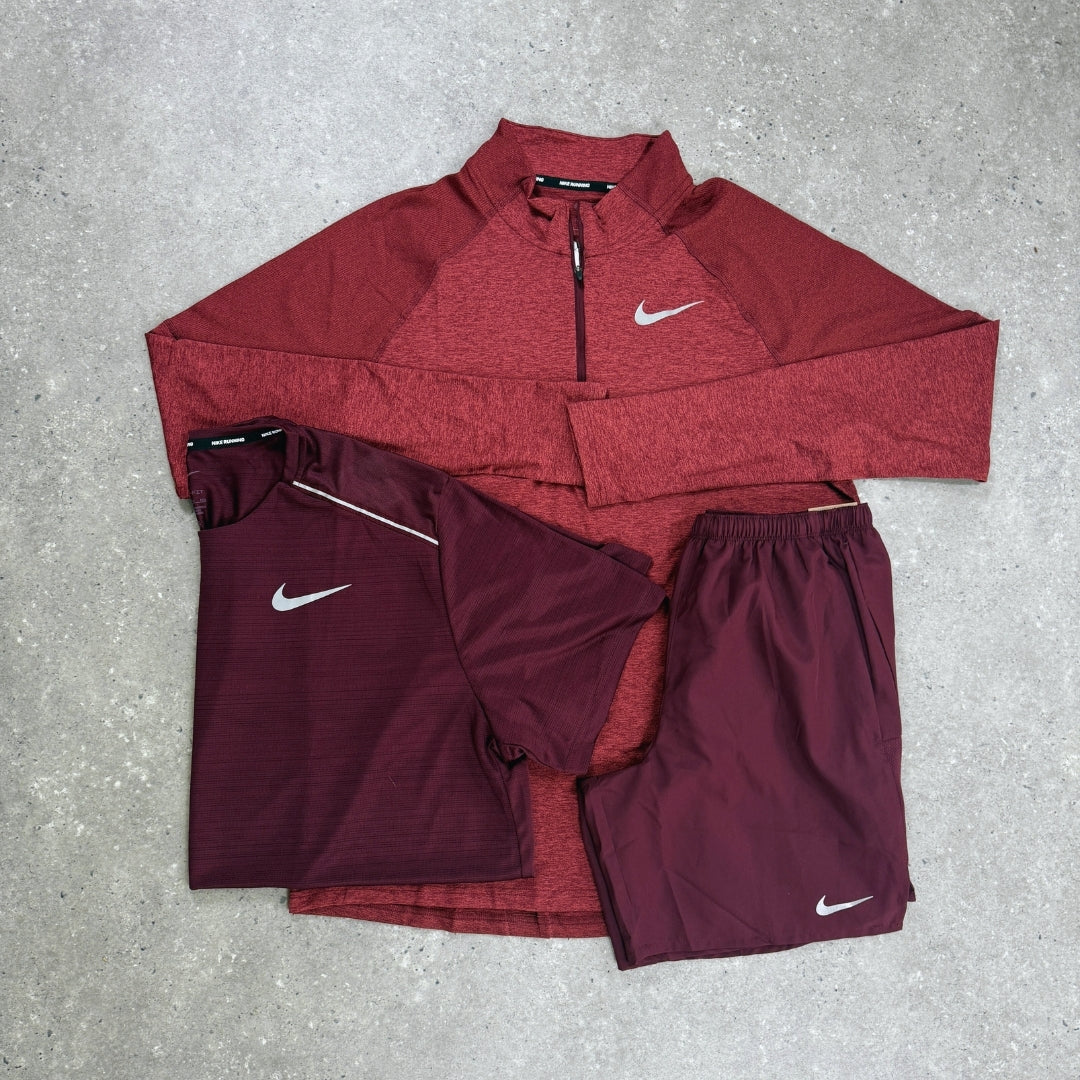 Nike Tri-Set | Midnight Maroon 1/4 Zip, Miler and Challenger Shorts