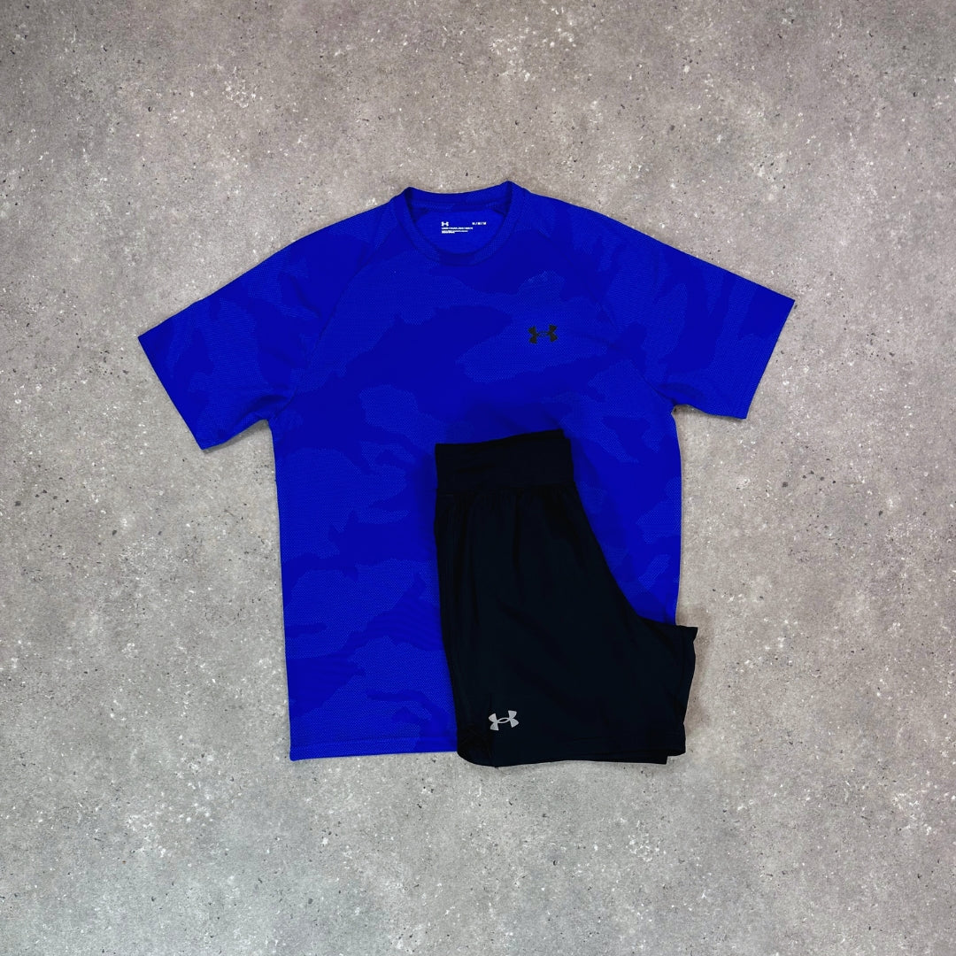 UA Blue Set | Blue Jacquard & Black Shorts 7in
