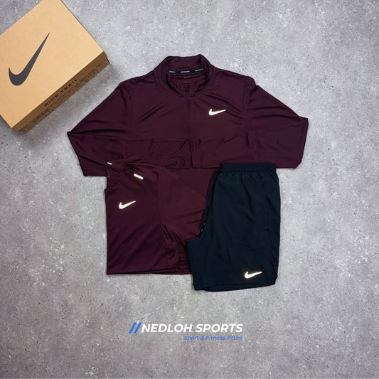Nike Tri-Set | Midnight Maroon 1/4 Zip Pacer, Rise 365 & Flex Strides 5in Shorts