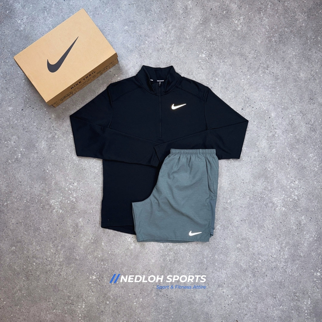 Nike 1/4 Zip Set | Black Pacer 1/4 Zip & Grey Challenger 7in Shorts