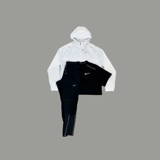 Nike Tri-Set | White Windrunner Jacket, Black SS Miler and Black Phenoms