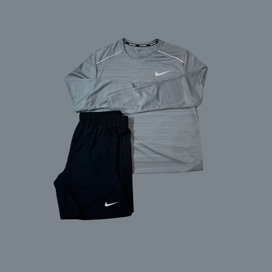 Nike Long Sleeve Set- Grey Long Sleeve Miler & 7in Challenger Shorts