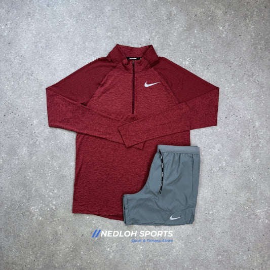 Nike 1/4 Zip Set | Maroon Element 1/4 Zip & Grey 7in Flex Stride Shorts