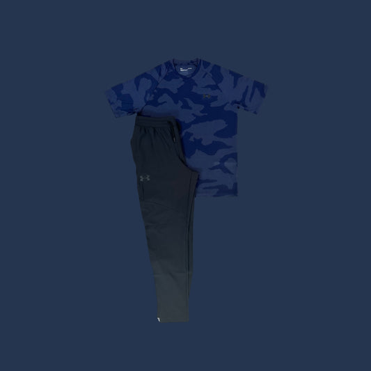 UA Set | Navy Jacquard Tee & Black Tapered Bottoms