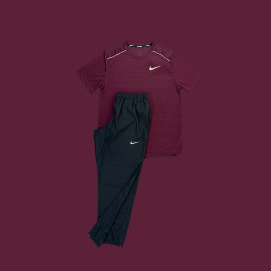 Nike Set- Midnight Maroon Miler and Black Essential Woven Trouser