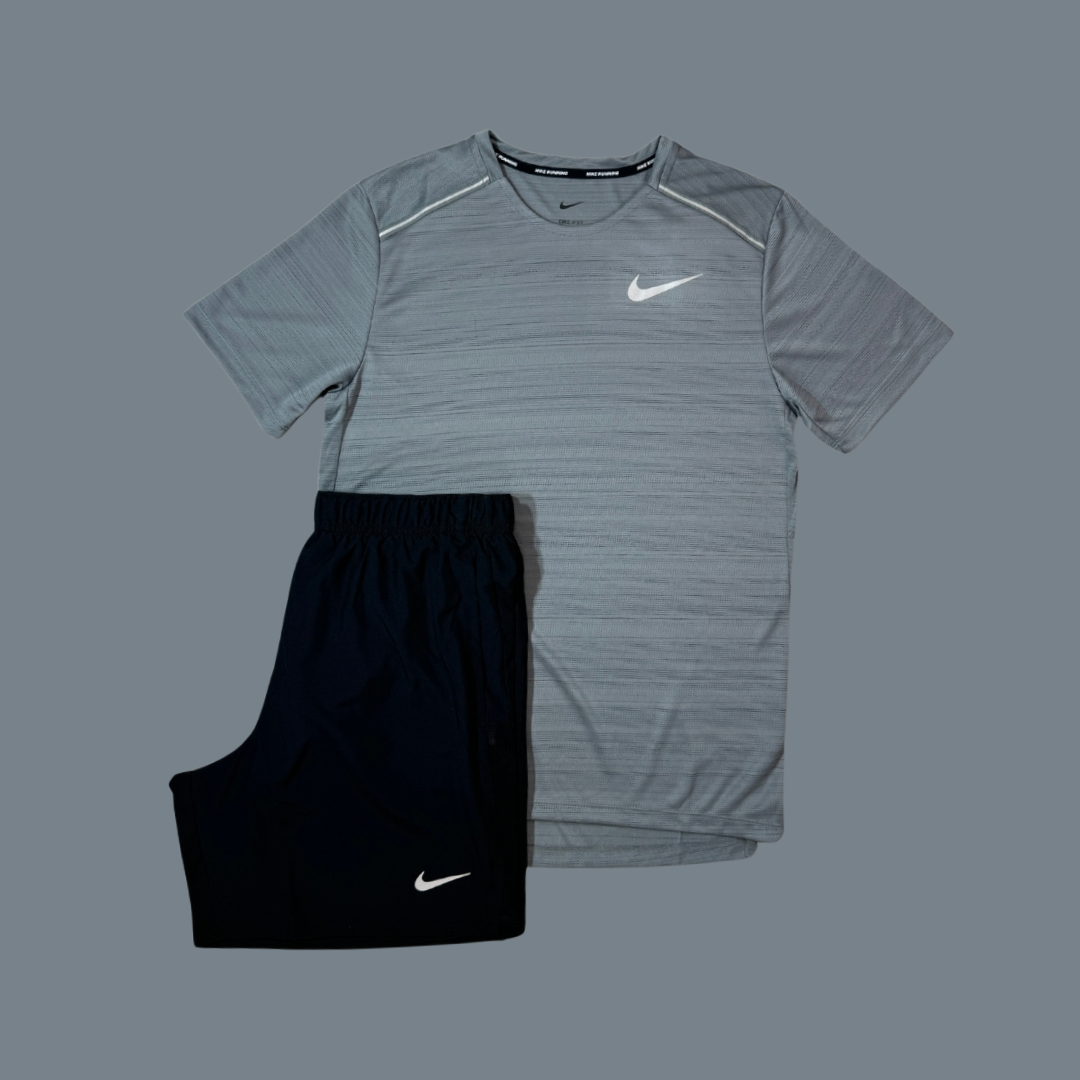 Grey SS Miler and Black Challenger Shorts