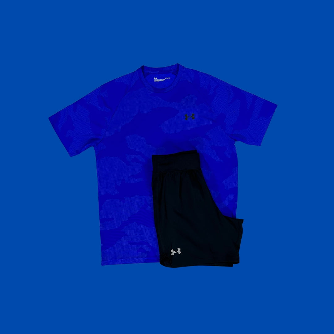 UA Blue Set | Blue Seamless & Black Shorts 7in