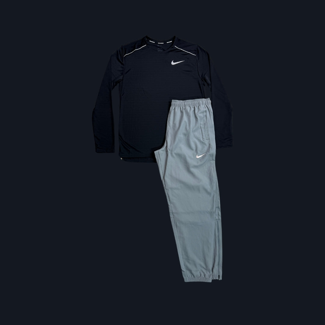 Nike Set | Black Long Sleeve Miler & Grey Essential Woven Trouser