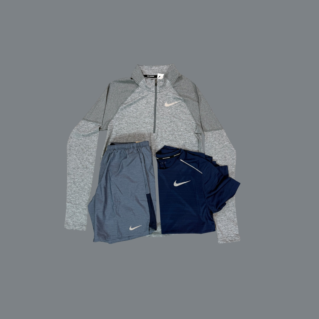 Nike Tri-Set | Grey Element 1/4 Zip, Navy Miler, Obsidian 7in Short