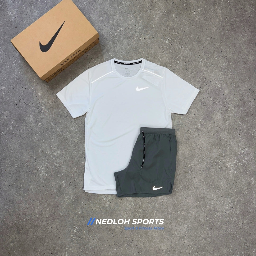 Nike Miler Set | White Miler & Grey Flex Stride 5in Shorts