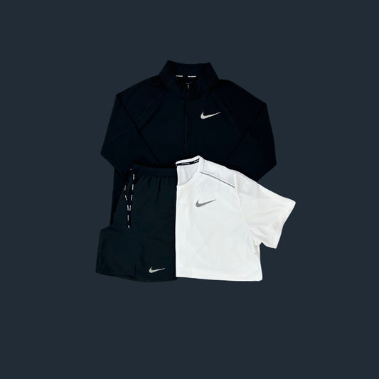 Nike Tri-Set | Black 1/4 Zip, White Miler, Black Flex Stride 7in