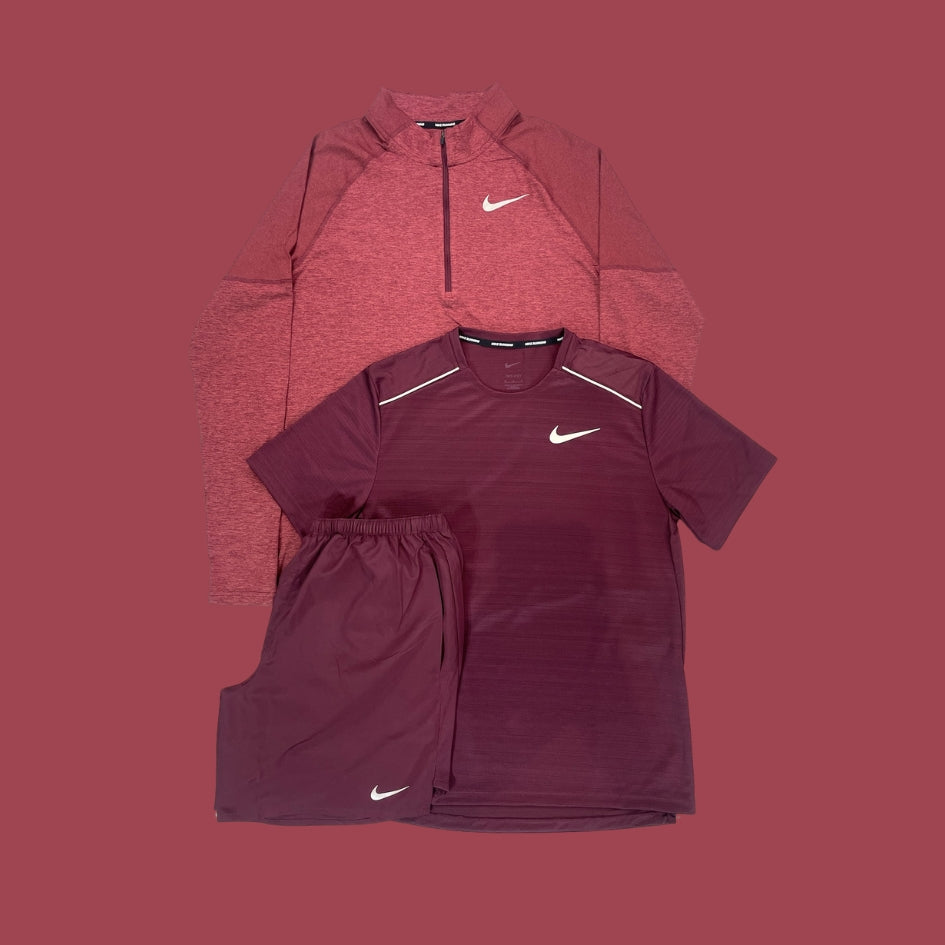 Nike Tri-Set |  Midnight Maroon 1/4 Zip, Miler and Challenger Shorts