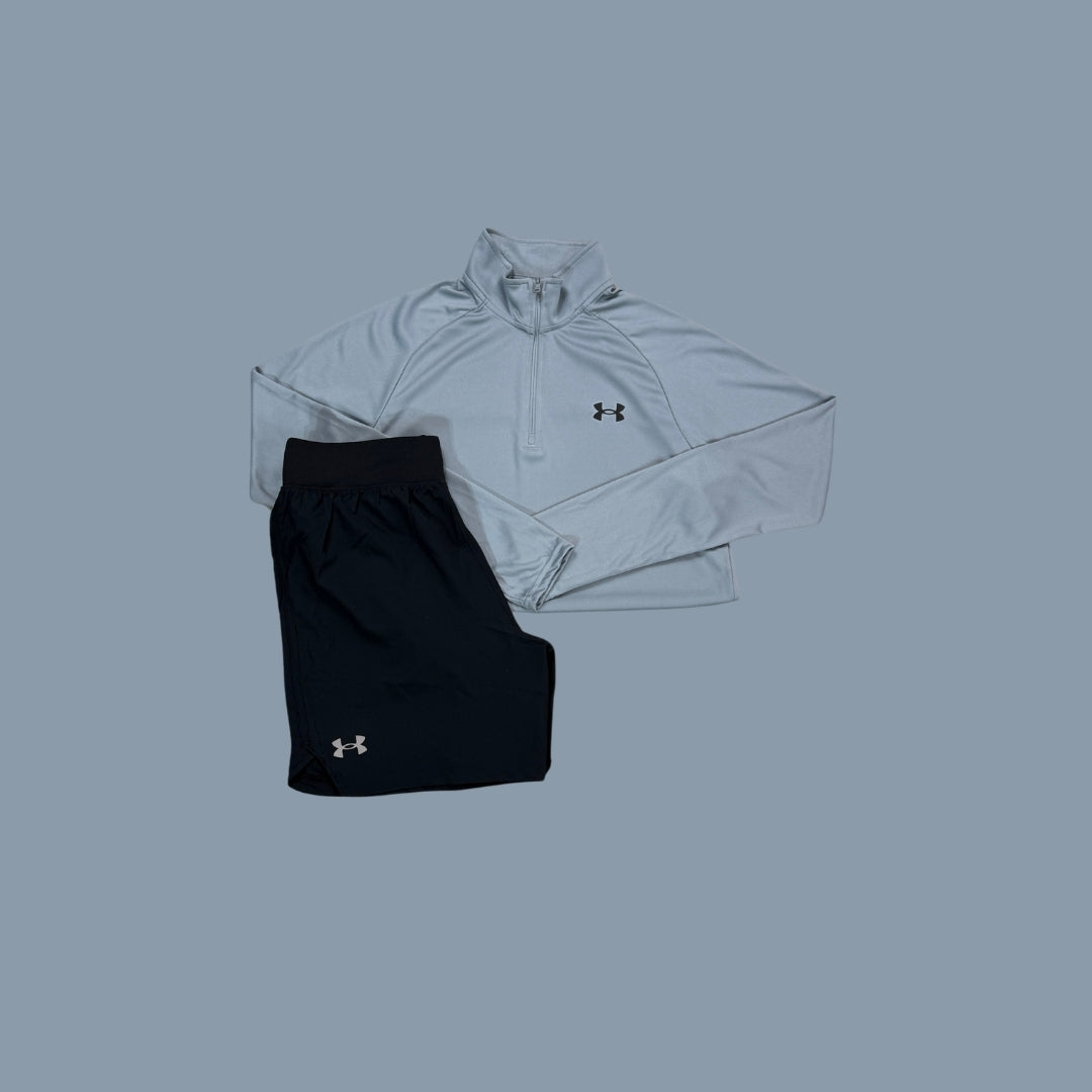 Under Armour Set | Grey Velocity 1/4 Zip & Black Speedpocket 7in Shorts