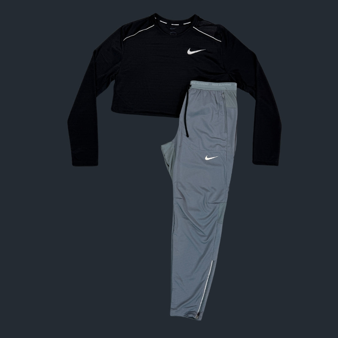 Nike Set | Black Long Sleeve Miler & Grey Phenom Bottom