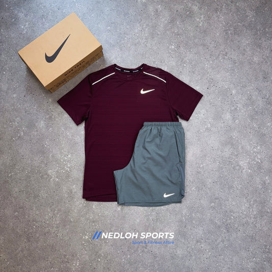 Nike Miler Set | Midnight Maroon Miler & Grey Challenger 7in Shorts