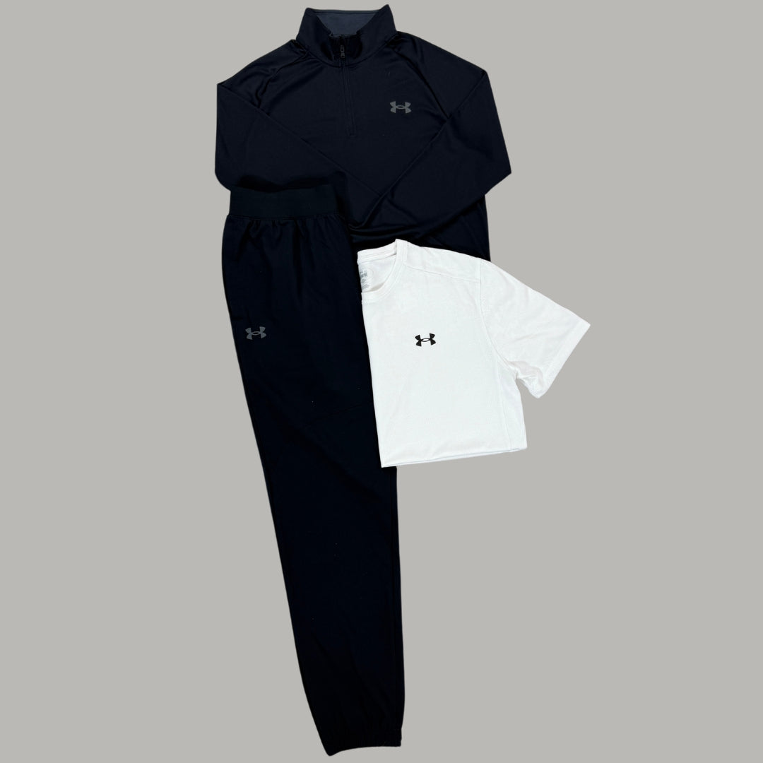 Under Armour Set | 1/4 Zip, Woven Trousers and White Jacquard Tee