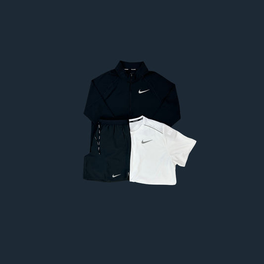 Nike Tri-Set | Black Element 1/4 Zip, White Miler, Black Flex Stride 7in