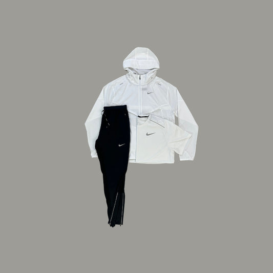 Nike Tri-Set | White UV Windrunner Jacket, Black Phenom Trouser, White Miler