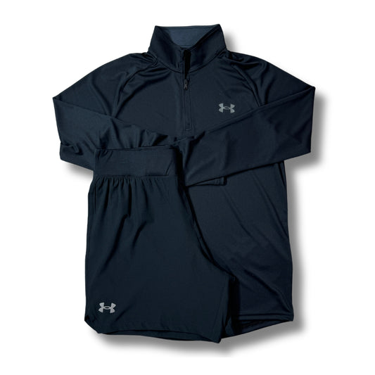 UA Black 1/4 Zip and 7" Shorts