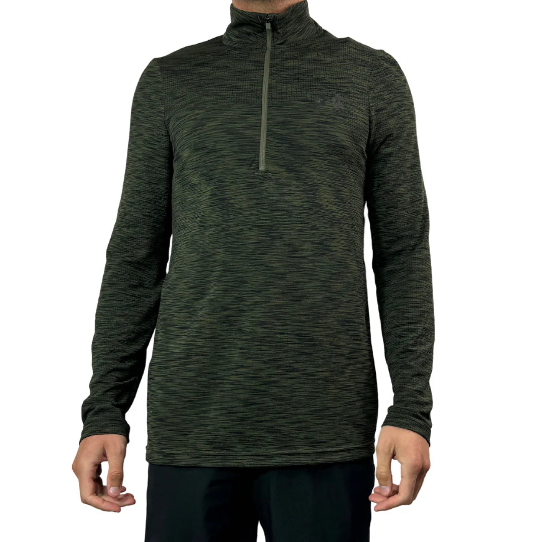 UA Seamless 1/2 Zip- Khaki Green & UA Speedpocket 7in Shorts