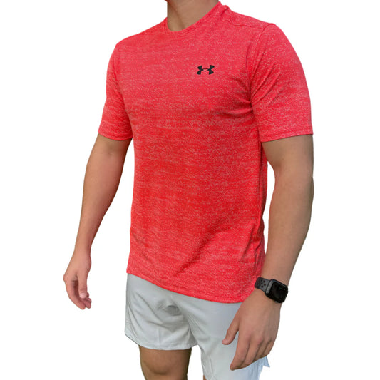 UA Tech Vent Jacquard Tee Vivid Red Tee & UA Grey Short 7in