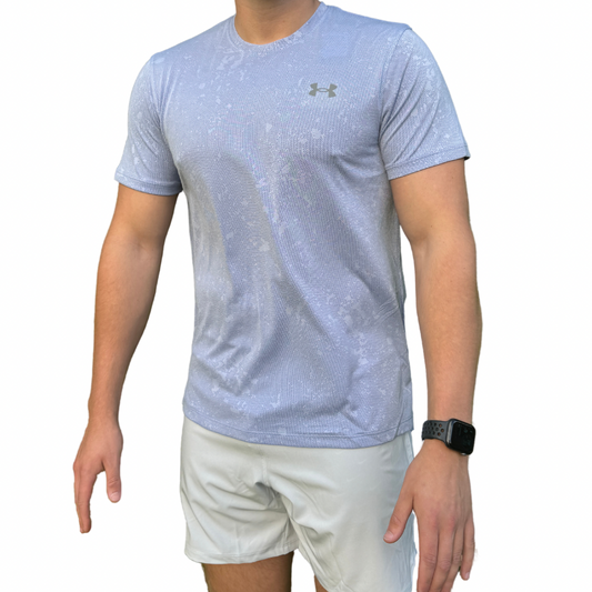 UA Launch Splatter SS Tee- Baby Blue