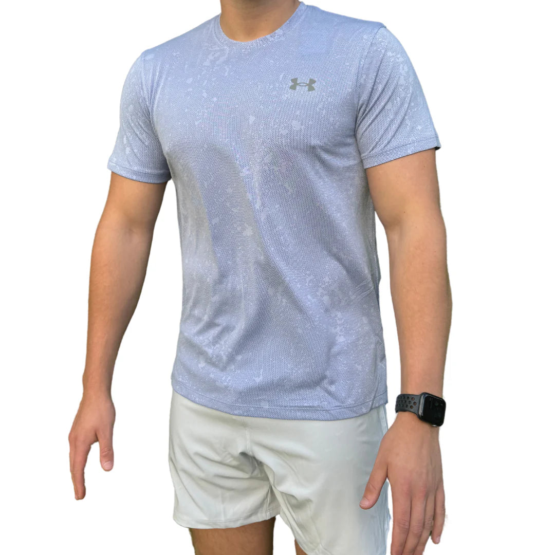 UA Launch Splatter SS Tee & UA Grey Short