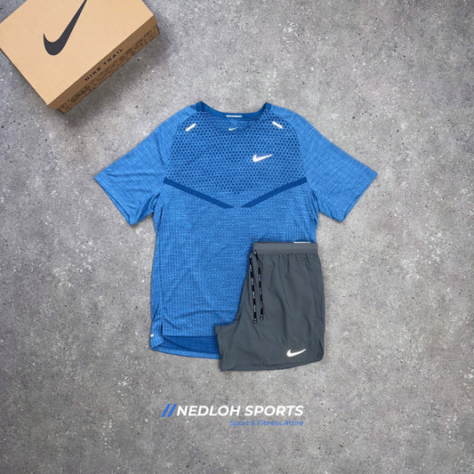 Nike Set | University Blue Techknit Tee & Grey Flex Strides Shorts 7in
